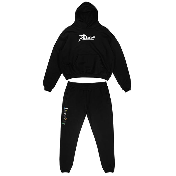 THAWR BLACK TRACKSUIT FLOWER FEST